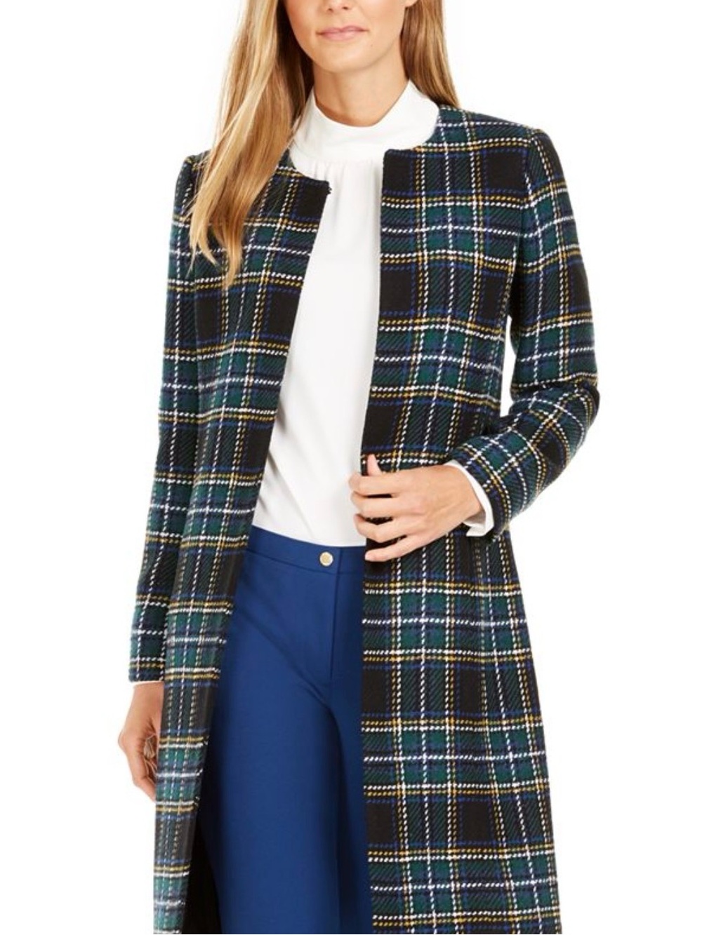 Calvin Klein Women's Green Plaid Topper Jacket